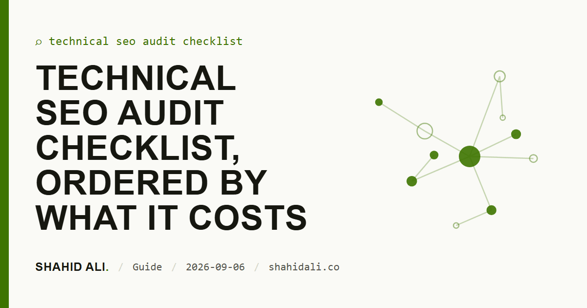 Technical SEO audit checklist, ordered by what it costs